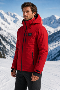 Veste de ski à capuche rouge pour homme, imperméable, fermeture éclair, logo personnalisé sur le devant, isolation synthétique, vêtements d'extérieur - Product Image 6