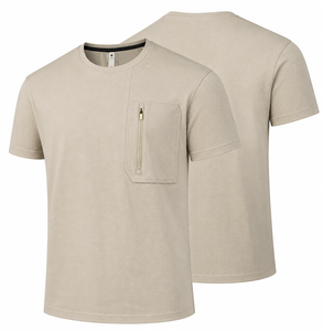 Nueva Camiseta de Hombre de la Marca Micah Corporation 2026, Color Beige Texturizado, con Bolsillo con Cierre, Manga Corta, 100% Algodón Jersey, Secado Rápido - Product Image 1