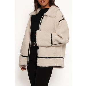 Custom Logo OEM Winter Loose <b>Women</b> Fleece Jacket Soft <b>Teddy</b> Sherpa Fleece Winter Bomber Jacket - Product Image 6