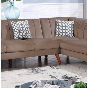 Set Divano Contemporaneo in Velluto Marrone Chiaro per Soggiorno, Componibile a 2 Pezzi con Elementi Orientabili a Sinistra e Destra, Cuscini Morbidi - Product Image 4