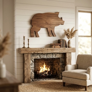 Silueta Decorativa de Cerdo en Madera Hecha a Mano, Escultura Minimalista de Animal de Granja en Madera Natural, Decoración Rústica para Cocina y Sala de Estar - Product Image 3