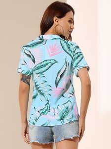 Blusa Corta de Verano para Mujer, Estilo Hawaiano, con Estampado Floral, 100% Algodón Tejido, Cuello en V, Manga Corta, con Botones - Product Image 4