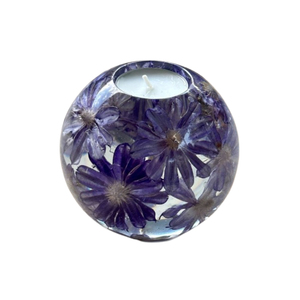 Floral Resin Tealight Candle Holder Sphere Flower Preservation <b>Wedding</b> <b>Keepsake</b> & Home Decor Centerpiece Preserved Purple Petals - Product Image 1