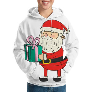Sweat-shirt blanc avec imprimé de Père Noël, poche avant, coupe classique, unisexe, vêtements décontractés d'hiver, tricot en coton - Product Image 1