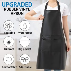 Top Quality Black Vinyl Leather Working <b>Apron</b> With Pockets Waterproof <b>Work</b> <b>Aprons</b> For Kitchen, Cooking, Dishwashing - Product Image 2