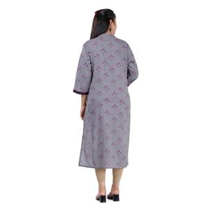 Aarti Robe décontractée boutonnée Kurti en coton à imprimé floral gris indien pour femme - Product Image 2