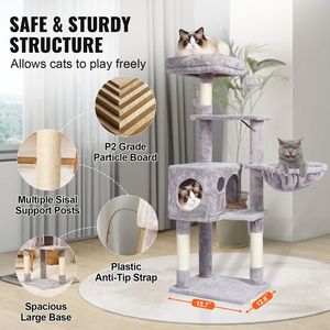 45.2\" Indoor <b>Cat</b> <b>Tree</b> Tower with Sisal <b>Scratching</b> Post Hammock Top Perch Jumping Platforms Large Condo for <b>Cats</b> - Product Image 6