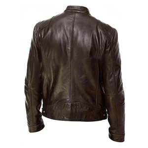 Factory Wholesale Casual Leather Custom Logo Streetwear Stand Collar Slim Fit <b>Zip</b> Pocket Motorcycle <b>jacket</b> for menther <b>Jacket</b> - Product Image 3