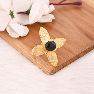 <b>Adjustable</b> Black Onyx Stone Gold Plated Brass <b>Ring</b> Handmade Trendy Fashion Jewelry for Women - Product Image 2