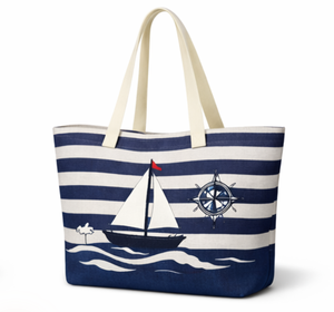 Sac fourre-tout en toile sur mesure, grand sac de plage en toile, sac à bandoulière en toile, sac en toile rayé nautique pour la gym et les voyages - Product Image 4