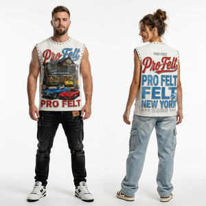 Fashionable Custom Streetwear Fleece Heavy Weight Sleeveless T Shirts Custom Made Embroidery Brand Name Summer Causal Tank Top - Product Image 2
