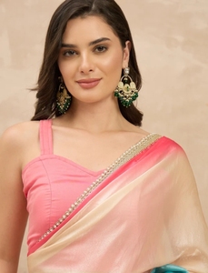 Sari de satén con estampado digital Bollywood para mujer KV con blusa sin coser (multicolor) - Product Image 5