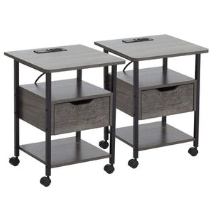 Set of 2 Rolling End Tables with Charging Station 2 USB Ports 2 Outlets and <b>Power</b> <b>Switch</b> Nightstand for Living Room Furniture - Product Image 1