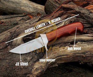 Couteau de chasse à lame fixe en acier carbone de qualité supérieure, manche en bois, couteau tactique de survie pour le camping en plein air - Product Image 2