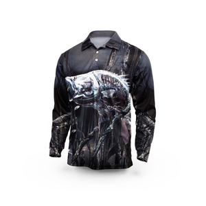 เสื้อโปโลตกปลาผู้ชายแบบสั่งทำ ลายหัวใจ พิมพ์ลายดิจิทัล แขนยาว UPF 50 โพลีเอสเตอร์ 100% 140 กรัม รับผลิตแบบ OEM - Product Image 2