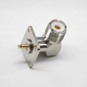 Connecteur coaxial RF UHF femelle à angle droit pour montage sur panneau, haute performance, adaptateur de signal industriel chromé - Product Image 1