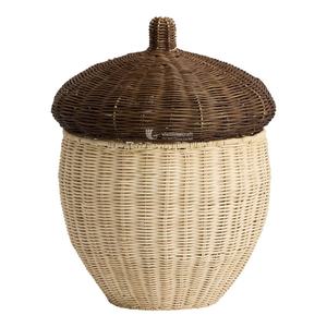 Cesta de Mimbre Tejida Ecológica de Dos Tonos con Forma de Bellota y Tapa, Cesta de Almacenamiento de Mimbre para Sala de Estar, Venta al por Mayor - Product Image 3