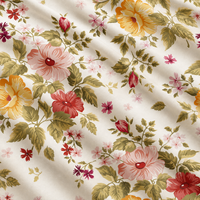 Collection Cottagecore : Tissu en satin floral léger et coton uni, motif fleurs illustrées, couleur sauge et rose poudré, style vintage