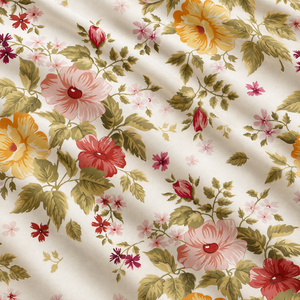 Colección Cottagecore: Tela Ligera de Algodón con Estampado Floral de Flores Ilustradas en Satén, Color Rosa Polvoriento Salvia, Estilo Vintage - Product Image 3