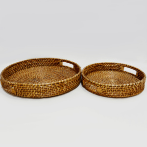 Panier de rangement rond multifonctionnel en rotin tressé marron moderne Artex Dong Thap avec poignées pour le stockage des aliments - Product Image 5