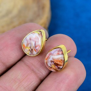 Natural Pink Oyster Pear Shape Gemstone <b>Stud</b> Earring 18k Gold Micron Over 925 Sterling <b>Silver</b> - Product Image 2