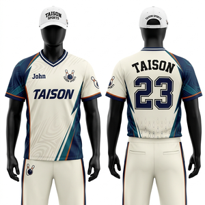 Men <b>Bowling</b> Jersey Polyester Interlock Fabric Breathable Cream Navy Teal Orange Sublimation Custom Name Heat Transfer Logo Team - Product Image 1