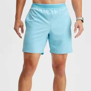 Shorts de Baño para Hombre, de Secado Rápido, Color Sólido, Cintura Elástica, Largo Medio, Casual, Azul Claro, Tejido de Poliéster - Product Image 1