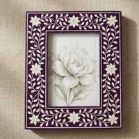 Cadre photo en bois fait main durable, rectangulaire, orné de motifs floraux incrustés de os, à poser sur table, vertical, forme personnalisée
