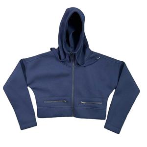 Sudaderas con capucha para mujer al por mayor, lisas, oversize, de algodón, estilo crop, streetwear, con capucha, forro polar, con cremallera, a la moda - Product Image 1