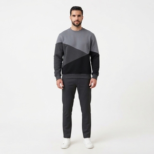 Sudadera de cuello redondo con bloques de color para hombre, estilo casual urbano, jersey de manga larga de forro polar, venta al por mayor personalizada - Product Image 1