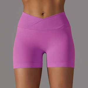 Shorts de sport taille haute pour femme, couleur unie, en toile 140g, pour délavage à la pierre, respirant, taille élastique, coupe régulière - Product Image 6