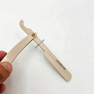 Professional Baber Shaving Razor Custom Logo Replaceable Blade with Packaging Beige Powder Coated Stainless Steel - Product Image 3