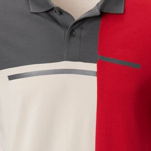 Polo de Manga Corta Azul Claro para Hombre con Ribete Rojo Marino, Tejido Piqué Informal, Transpirable, de Color Sólido, Corte Regular - Product Image 4