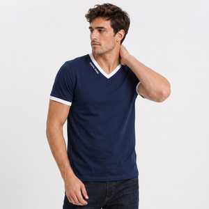 Camiseta de algodón con cuello en V para hombre, color gris, informal, de verano, transpirable, de punto, manga corta - Product Image 5