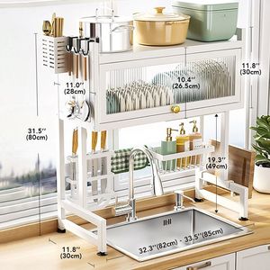 Escurridor de Platos Sobre el Fregadero con Almacenamiento Expandible y Escurridor de Cubiertos, Accesorio de Cocina Práctico - Product Image 1