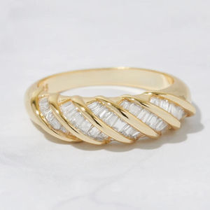 Luxury Baguette Cut Twist <b>Dome</b> 925 Sterling Silver Zircon Diamond Croissant Style Engagement <b>Ring</b> Channel Setting Wedding Party - Product Image 6