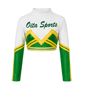Maillot de sport à manches longues sublimé vert et jaune pour cheerleading – Haut de performance athlétique pour entraînement, compétition et match - Product Image 1