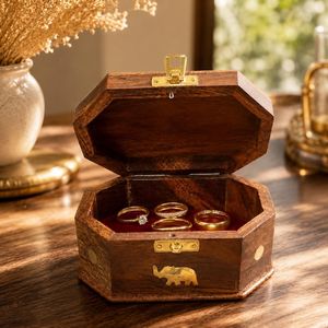 Wooden Jewelry Box Polygon Shape Carved Elephant Design Wabi Sabi Style <b>Storage</b> Box for Bedroom <b>Storage</b> Box Decorative Use - Product Image 2