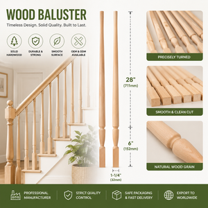 Balustre en bois massif de 28 pouces, design traditionnel, peignable, pour rampes d'escalier, fixation au sol - Product Image 1