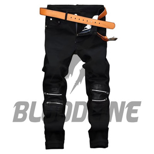Jean en denim noir pour homme, coupe slim, jambe droite, taille mi-haute, en coton, décontracté, pour l'automne, couleur unie, délavage classique, tissu tissé, qualité supérieure - Product Image 1