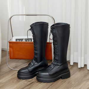 Bottes de combat montantes Ann'S pour femme, plateforme 7,5 cm, fermeture éclair, tige en cuir véritable, semelle épaisse, talon rembourré, toutes saisons - Product Image 2