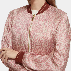 Floral Printed Bomber <b>Jacket</b> Women's Full Sleeve Zipper Closure Stand Collar Regular Length Spring Wear Contrast Trim - Product Image 5