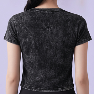 Camiseta Corta de Manga Corta para Mujer, 100% Algodón, Lavado Ácido, Estilo Urbano, Transpirable, Nueva Colección de Verano - Product Image 3