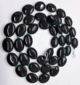Cuentas ovaladas lisas de ónix negro natural, cuentas de piedras preciosas lisas de ónix, cuentas de ónix negro natural de 18 pulgadas para la fabricación de joyas. - Product Image 4