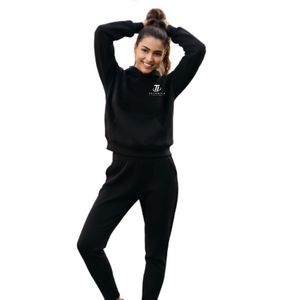 Women's <b>Black</b> <b>Hoodie</b> and Jogger Pants Two Piece Casual Athletic Tracksuit Set - Product Image 3