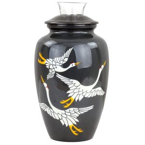 Urna Funeraria de Metal Plateada con Grabado Clásico Negro, para Cenizas de Adultos, Estilo Americano/Europeo - Product Image 1