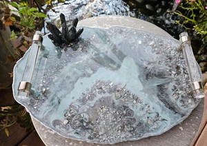 Geode Resin Tray Serving Tray Jewelry Tray <b>Makeup</b> <b>Vanity</b> tray Resin tray with handles Perfume tray Epoxied tray Wine Cheese tray - Product Image 2
