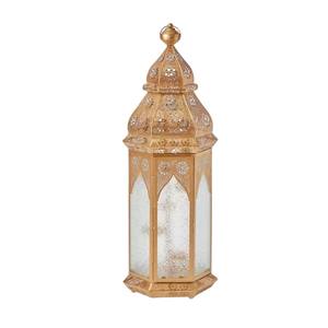 Lanterne marocaine en métal doré, finition antique, faite à la main, en fer et verre, pour décoration de table ou murale, idéale pour la maison ou les mariages - Product Image 4