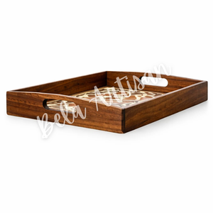 Bandeja de Servicio Grande de Madera de Acacia con Diseño Floral Artesanal, Diseño de Incrustaciones Otomanas para Uso en el Hogar, Hoteles y Restaurantes - Product Image 3