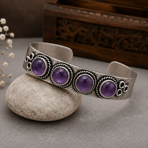 Purple Dynasty Natural <b>Amethyst</b> Artisan Open Cuff Bangle Gold/Silver Plated Brass Jewelry Town JT-044 Unisex Classic - Product Image 3